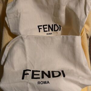 Authentic Fendi Cream and Black Logo Dust Bag Pair